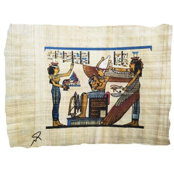 papiro egipcio original de Osiris y dos diosas